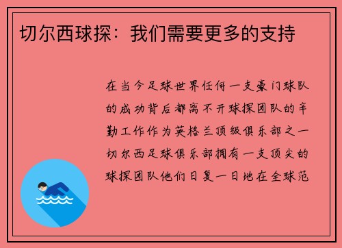 切尔西球探：我们需要更多的支持